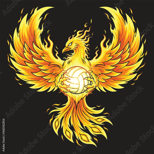 Phoenix Volleyball PNG | Fire Bird Mascot Clipart | Volleyball Tournament T-Shirt Design