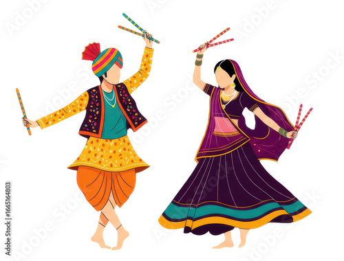 Couple Dancing on Dandiya Night Celebration During Navratri Festival