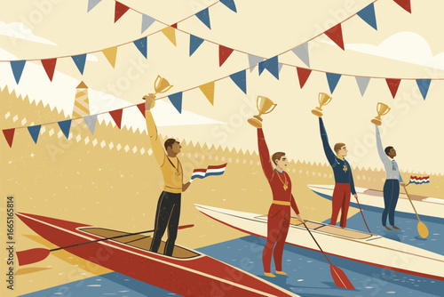 Grand award ceremony after a boat race, winners celebrated.