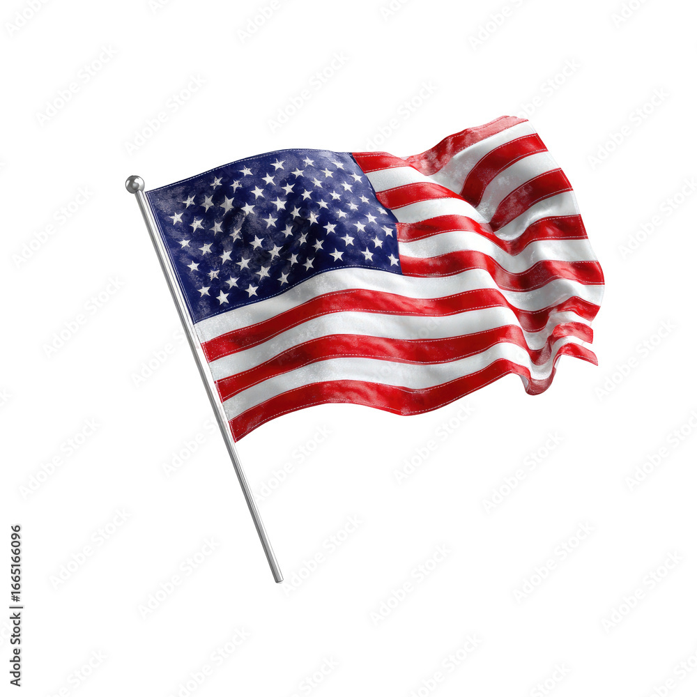 Fototapeta premium Realistic, waving American flag against a black background