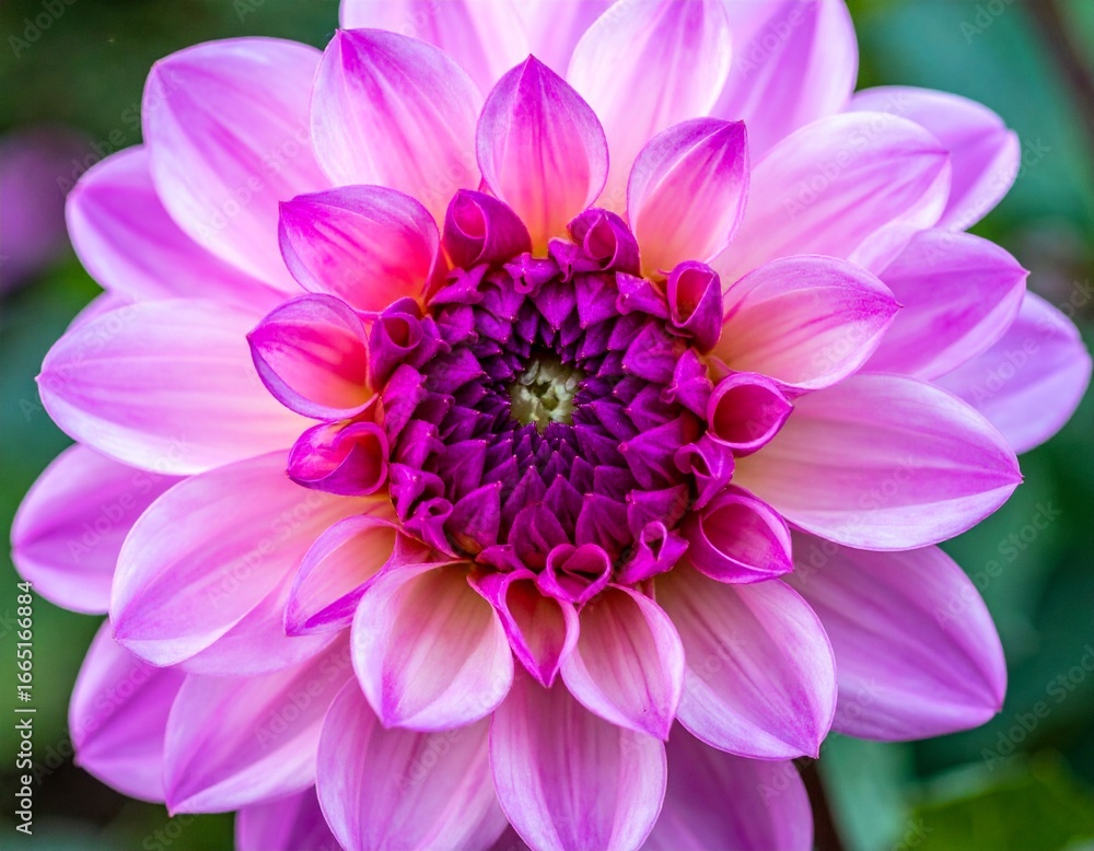 Fototapeta premium Pink and Purple Dahlia Flower Macro Shot with Layered Petals and Dark Center