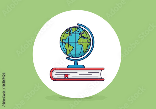 A globe resting on an open book, symbolizing education, knowledge, and global learning