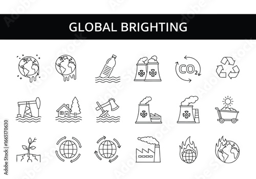 Global brightening icons illustrating environmental issues and solutions