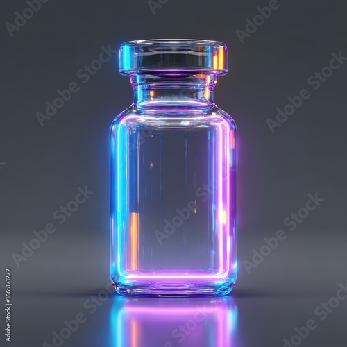 Vial Glowing; Neon, Lab, Medicine Research, Treatment, Drugs, New Tech, Healthcare