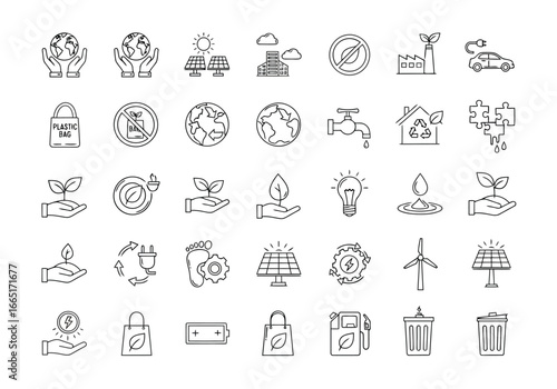 Collection of ecofriendly and sustainability icons