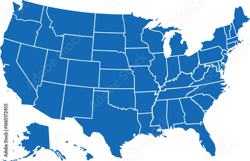 Map of the united states of america with state borders clearly defined