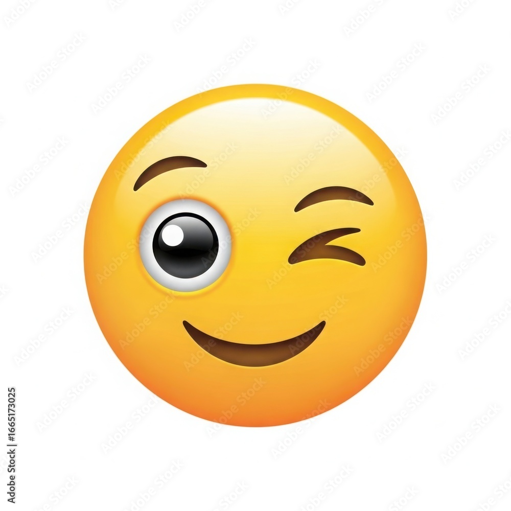 Fototapeta premium Winking yellow smiley face emoji isolated on white background