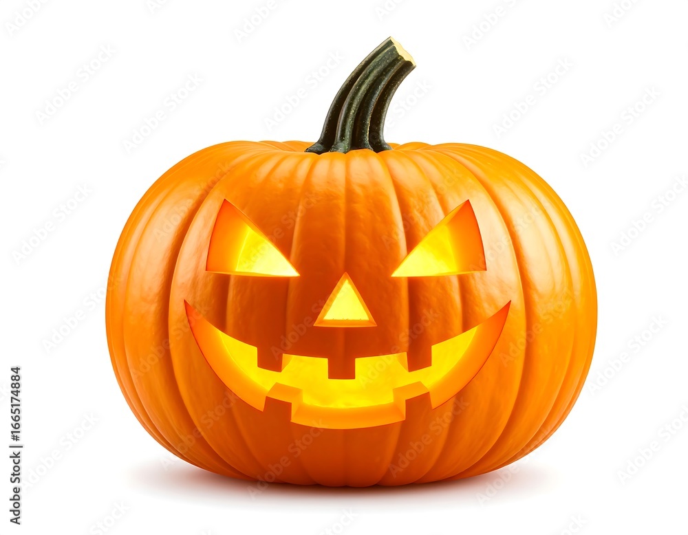 Fototapeta premium Glowing jack-o'-lantern on white background