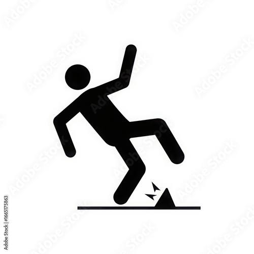 Black silhouette of a person slipping on a hazard isolated on white background