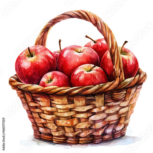 watercolor of Apple Picking Fall Orchard, vector, isolated on a white background.