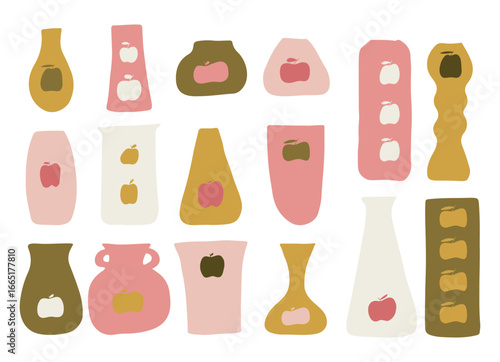Vases of different shapes and sizes. Set of decorative vintage vases isolated on white background. Contours of flower vases. Vector illustration.