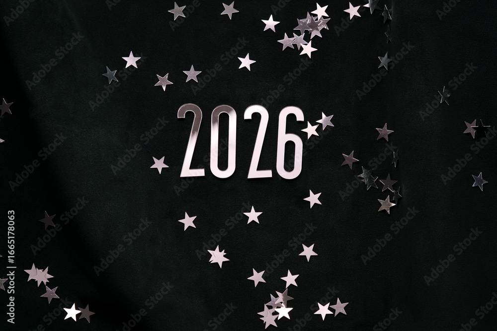 Fototapeta premium New Year 2026 dark background. Number of the coming year in Christmas decoration.