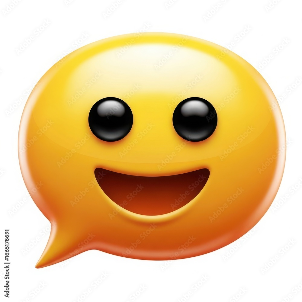 Fototapeta premium Happy yellow speech bubble emoji isolated on white background