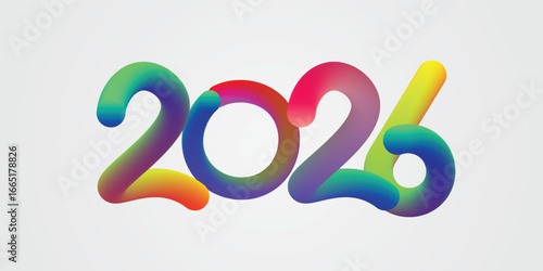 Happy New Year 2026 – Colorful 3D Gradient Typography Design