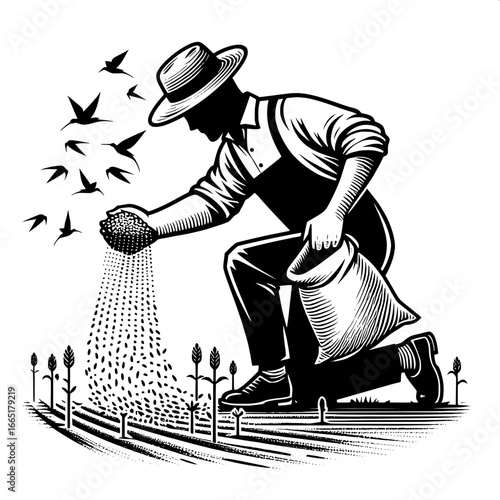 Farmer Sowing Seeds by Hand