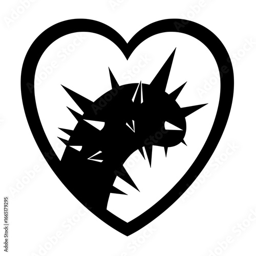Reaction Formation Psychology Icon with a Hostile Thorny Shape Hidden Inside a Heart
