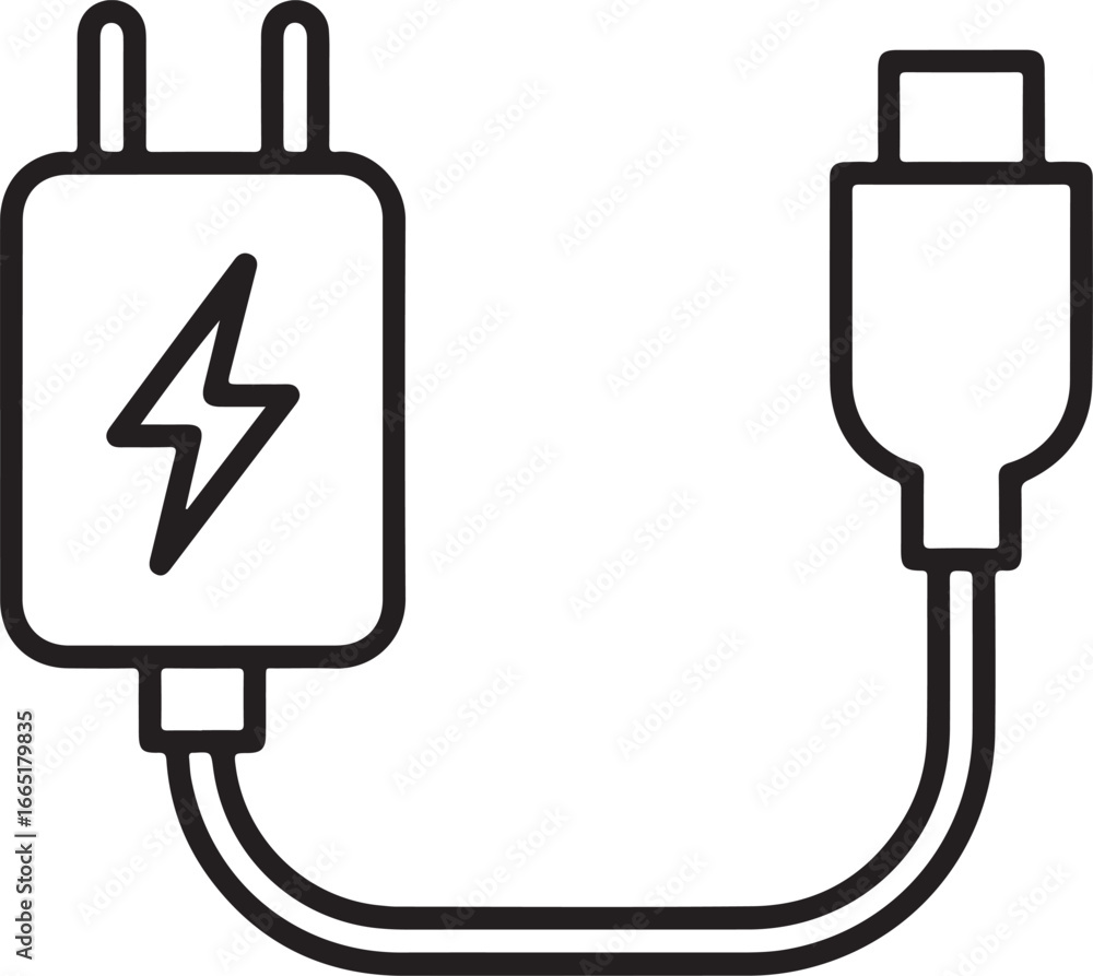 Simple outline icon of a smartphone charger with a usb cable Simple outline icon of a smartphone charger with a usb cable