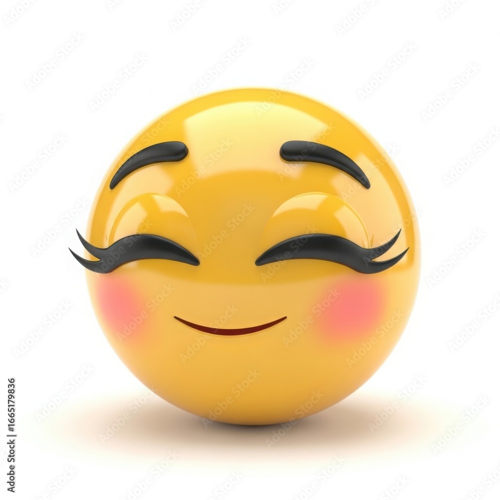 Fototapeta premium Joyful emoji with blushing cheeks and closed eyes
