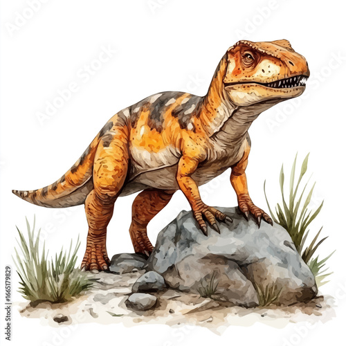 watercolor vector of Allosaurus, isolated on a white background.
