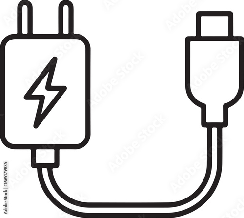 Simple outline icon of a smartphone charger with a usb cable