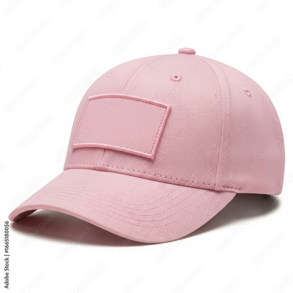 Fototapeta premium Pink textured baseball cap with blank patch