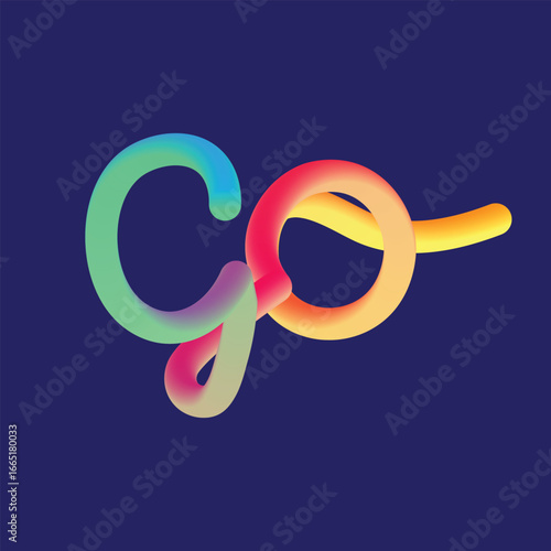 Colorful 3D Gradient Typography of Word GO