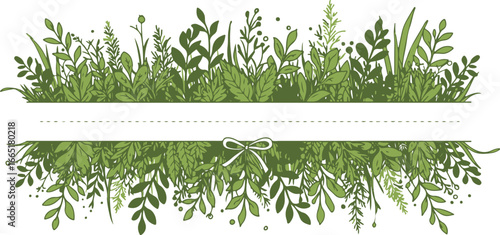 Green Foliage Border with Empty White Banner and Bow frame