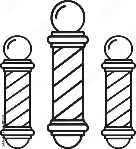 Black and White Outline Set of Three Barber Poles Icon