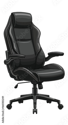 Black ergonomic office chair with armrests and wheels for comfortable workspace furniture