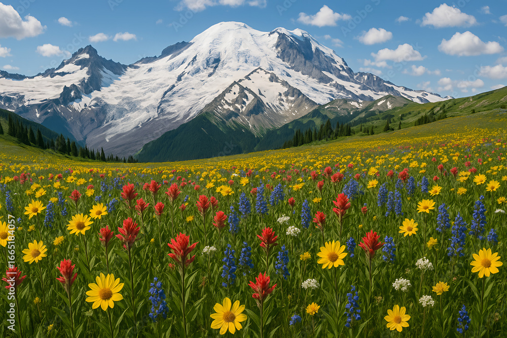 Obraz premium alpine meadow with yellow flowers