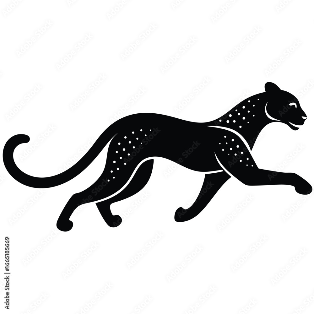 Naklejka premium Stylized black panther illustration with decorative spots in a dynamic pose