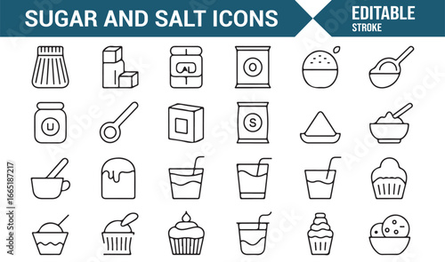 Editable icons representing sugar and salt containers, shakers, and measuring tools.