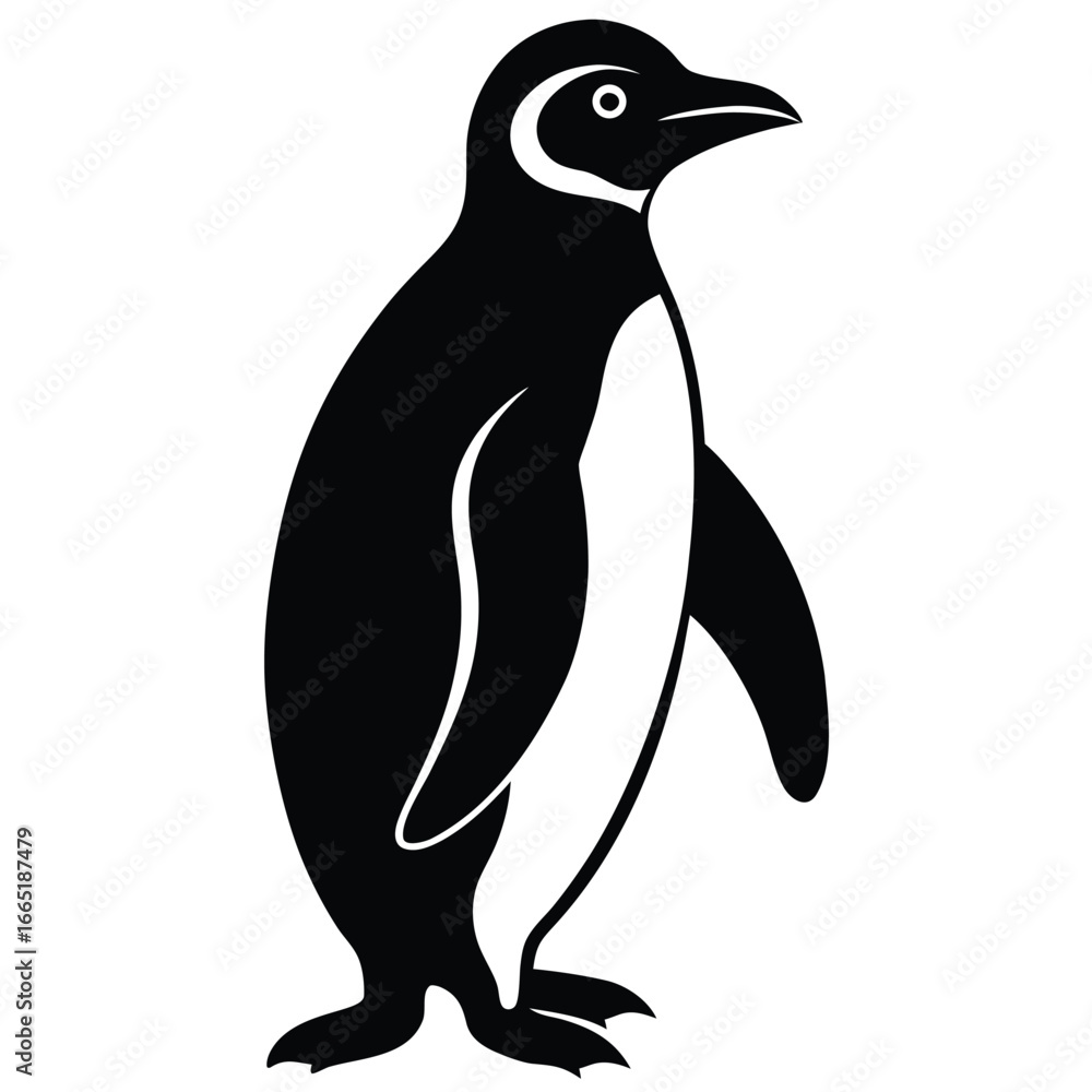 Obraz premium Simple black and white illustration of a standing penguin