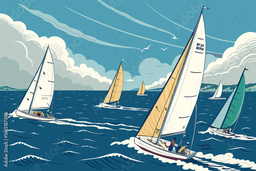 Sailboat race on the open sea.