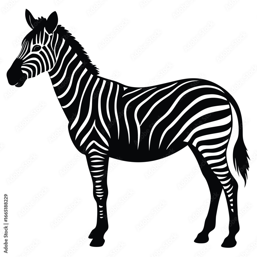 Fototapeta premium A striking black and white illustration of a zebra standing on a white background