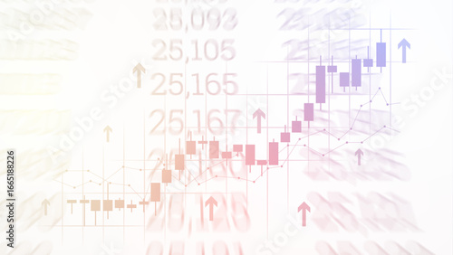 Stock market growth in a rising candlestick chart. Financial bar chart, yield curves, bond data, and upward-sloping graph on white background. Improved business information and finance growth data