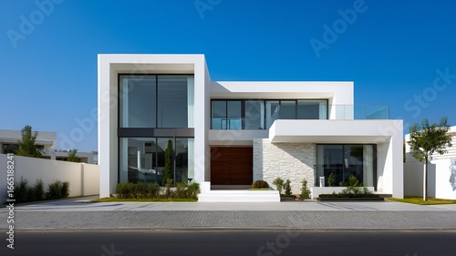Modern Minimalist Luxury House with Glass Windows and Clean Architectur
