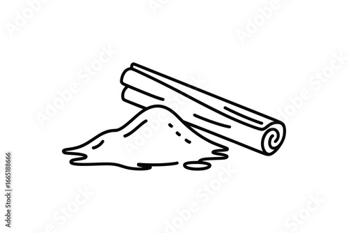 Cinnamon stick and powder outline illustration spice drawing isolated vector