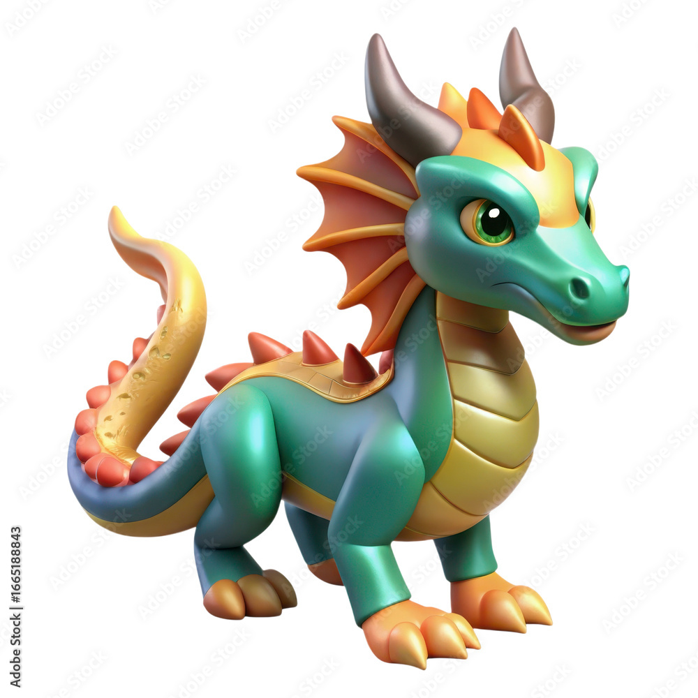 Fototapeta premium Vibrant cartoon dragon creature rendered with bright scales and playful eyes