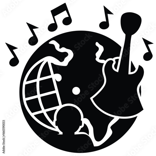 Global music celebration with guitar and notes