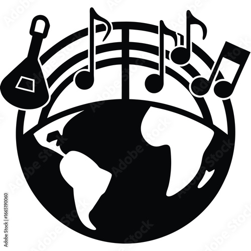 Global music celebration with earth and musical notes