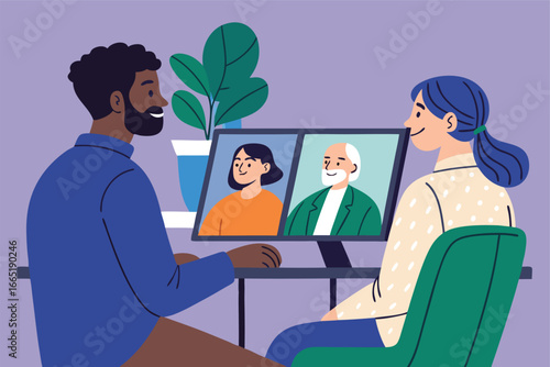 Startup founders connect globally via video conference.