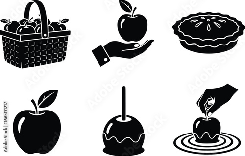 Collection of rustic apple harvest and fall treats silhouettes for seasonal design