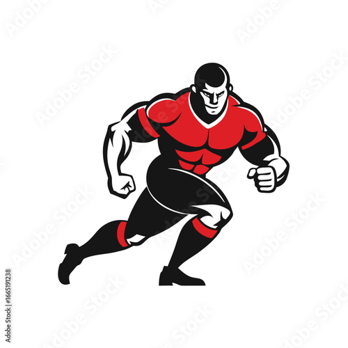 Rugby player running isolated on white background, a vector illustration in retro style