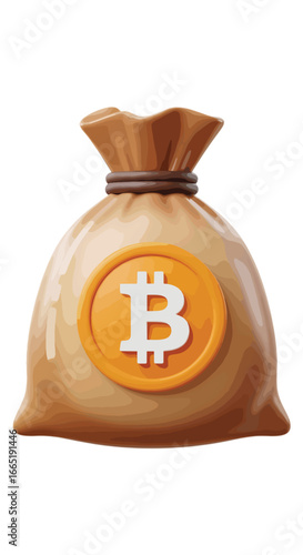 Money bag with bitcoin symbol representing cryptocurrency investment digital finance and blockchain economy