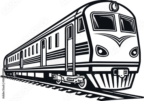 Fast diesel train in motion on the railway tracks