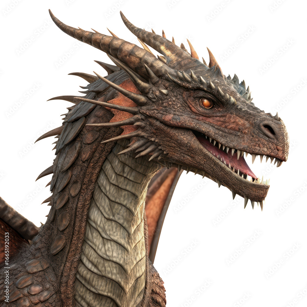 Fototapeta premium Majestic realistic dragon head rendering fierce gaze detailed scales mythical creature art