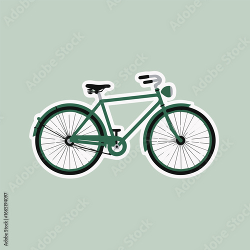 Illustration of a classic green bicycle with a white outline on a green background, perfect for ecofriendly transportation, fitness blogs, and urban lifestyle