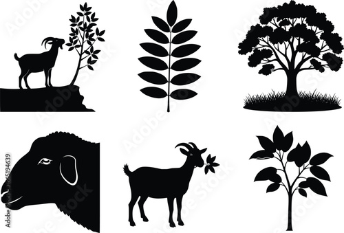 Collection of silhouette animals and trees ideal for nature designs and organic themes