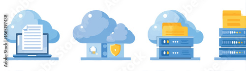 Cloud Computing and Data Storage Solutions for Business Network Infrastructure with Security and Remote Access Illustration